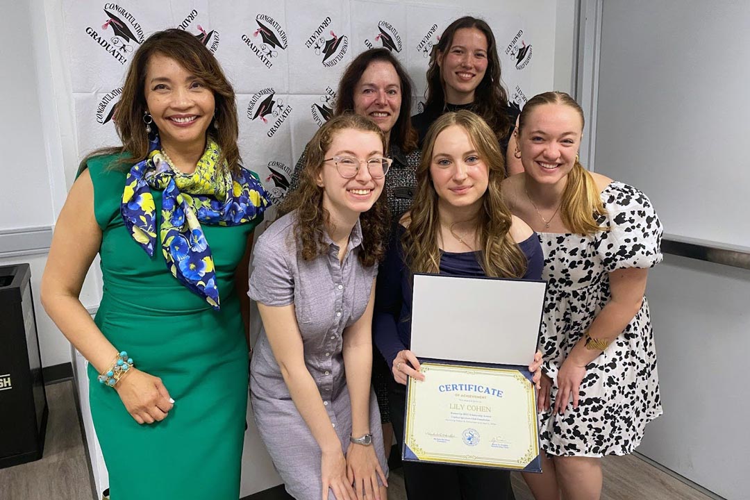 Representatives from the Capital Speakers Club attended the Comm program awards night and presented sophomore communication major Lily Cohen with a scholarship certificate for $7500.